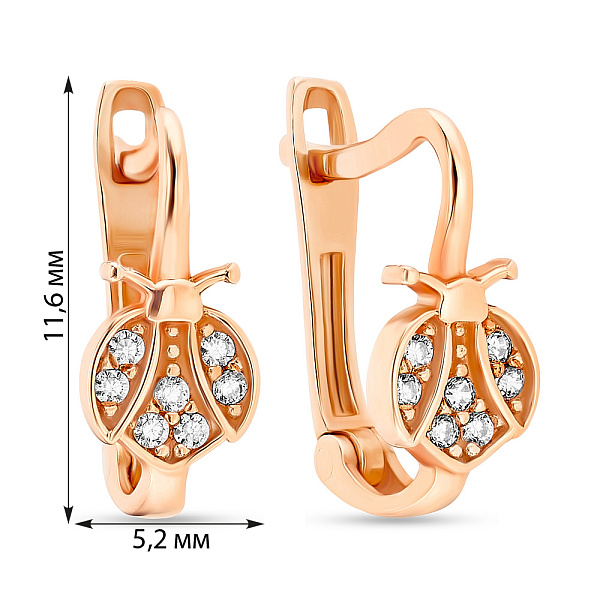 Золотые сережки для детей «Божьи коровки» с фианитами (арт. 106628) – изображение 5