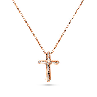 Фото Золотое колье с крестиком и бриллиантами (арт. Ц011802010)