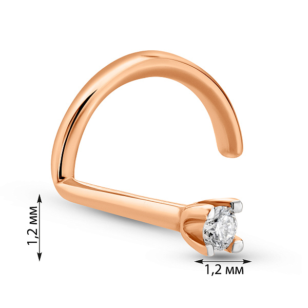 Золота сережка-пірсинг для носа з діамантом (арт. 6112627201) – зображення 2