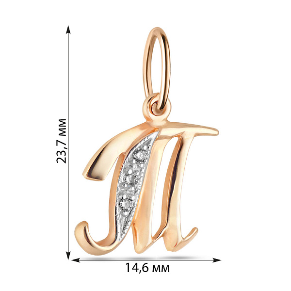 Золотий підвіс "Літера М" з фіанітами (арт. 440285) – зображення 2