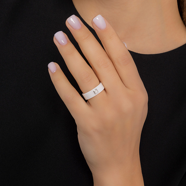 Кольцо из керамики и золота с бриллиантом (арт. К011767бб) – изображение 3