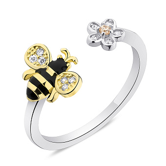 Серебряное кольцо "Пчелка" с фианитами и желтым родированием (арт. 7501/К24ЧФЦТ/1341-17)