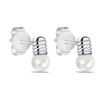 Серебряные серьги-пусеты Лампочки с жемчугом (арт. 7518/6569жб)