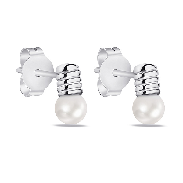 Серебряные серьги-пусеты Лампочки с жемчугом (арт. 7518/6569жб) – изображение 1