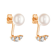 Серьги-джекеты с жемчугом и фианитами (арт. 107583прлб)