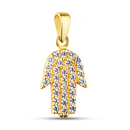Фото Подвес "Хамса" из желтого золота с россыпью фианитов (арт. 423921ж)