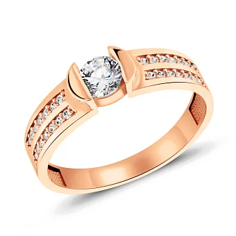 Каблучка з червоного золота з фіанітами (арт. 155076)