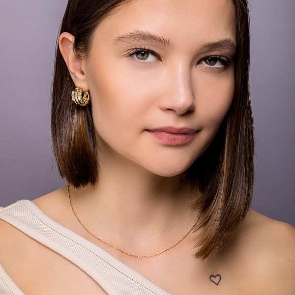 Серьги из желтого золота с фианитами (арт. 1091349ж) – изображение 4