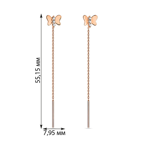 Серьги-протяжки из красного золота "Бабочки" (арт. 108630) – изображение 2