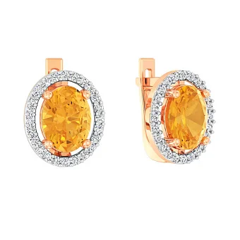 Сережки из золота с цитрином и фианитами (арт. 111153Пц)
