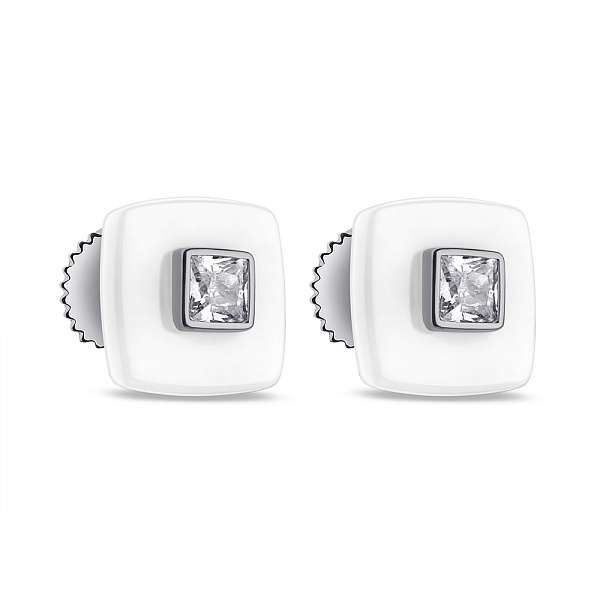 Сережки з кераміки і срібла з фіанітами (арт. 7518/С2ФК1/4010) – зображення 1