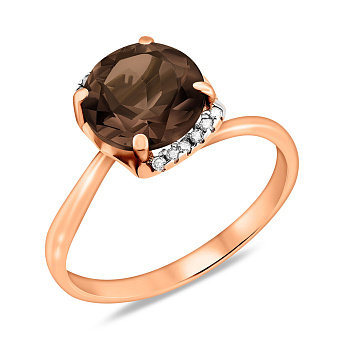 Фото Кольцо из красного золота с коричневым кварцем (арт. 140564Пкр)