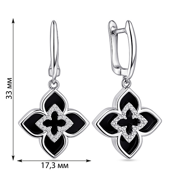 Серебряные серьги с ониксом и фианитами (арт. 7502/10219/15о) – изображение 2