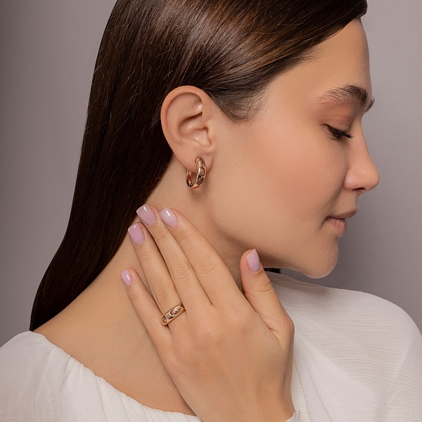 Сережки-кільця з червоного золота з фіанітами (арт. 1092110кр) – зображення 5