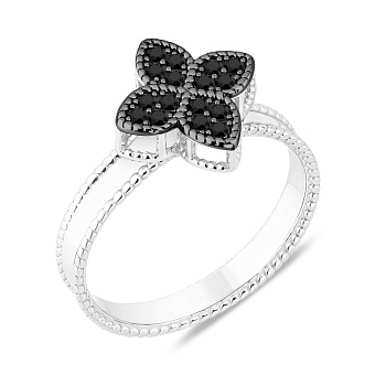 Фото Серебряное кольцо Цветок с черными фианитами (арт. 7501/8379/10ч)