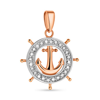 Подвес "Якорь" из красного золота с родированием (арт. 424484р)