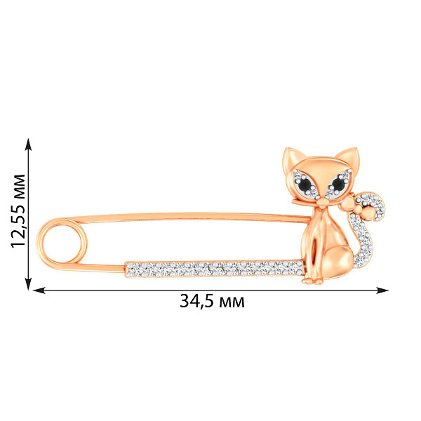 Золотая булавка «Котенок» с фианитами (арт. 360080) – изображение 2