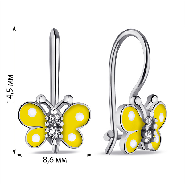 Серебряные детские серьги Бабочка с эмалью (арт. 7502/9747ебж) – изображение 2