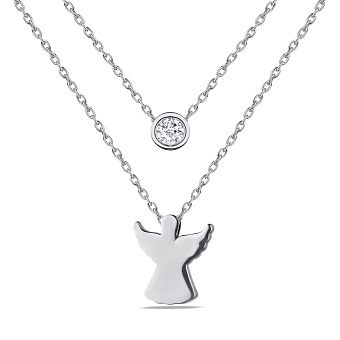 Фото Многослойное серебряное колье "Ангел" с фианитом (арт. 7507/1274)