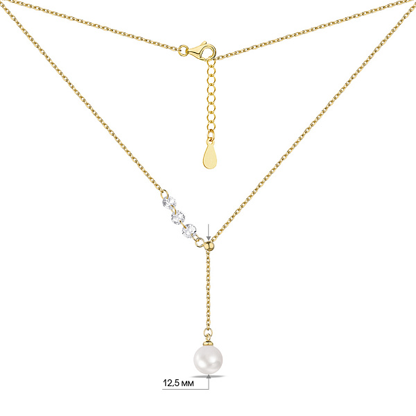 Серебряное колье с жемчугом и с желтым родированием (арт. 7507/1863жжб) – изображение 3