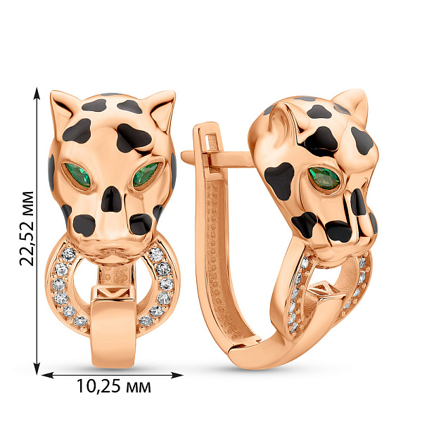 Золотые серьги Пантера с эмалью и фианитами (арт. 1091378еч) – изображение 5