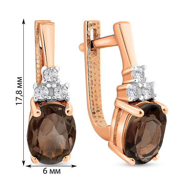 Золотые серьги с кварцем и фианитами (арт. 103125Кд) – изображение 3