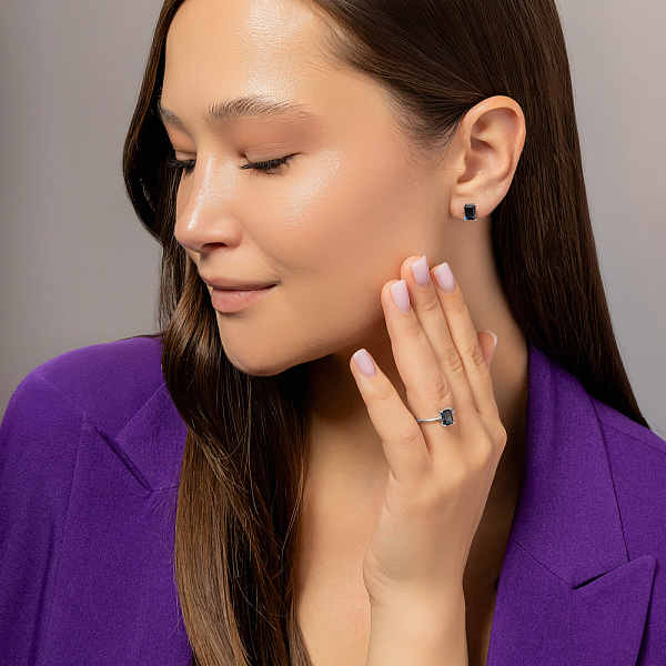 Золотые пусеты с топазом Лондон (арт. 111231Пбл) – изображение 5