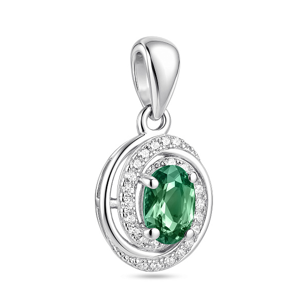 Серебряная подвеска с изумрудом и фианитами (арт. 7503/4911Изм) – изображение 1