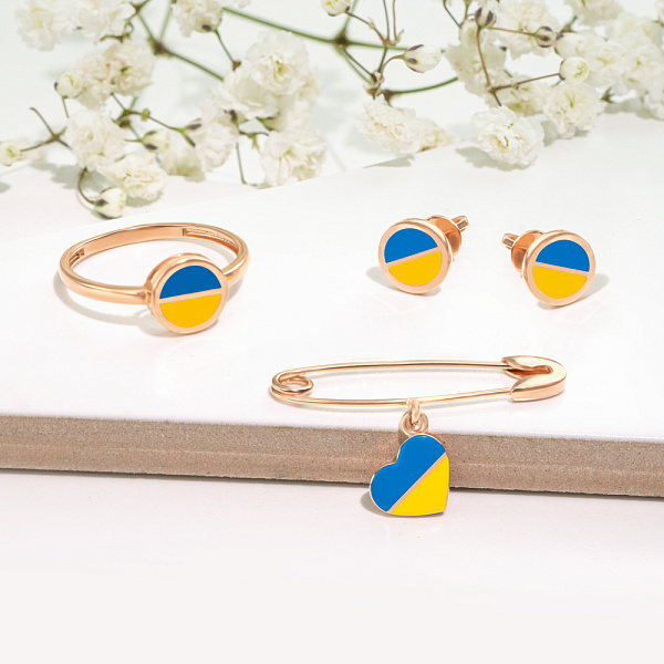 Золоті сережки-пусети з синьою і жовтою емаллю (арт. 111195есж) – зображення 2