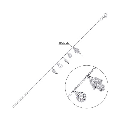 Срібний браслет з перлиною і підвісками  (арт. 7509/3492жб)