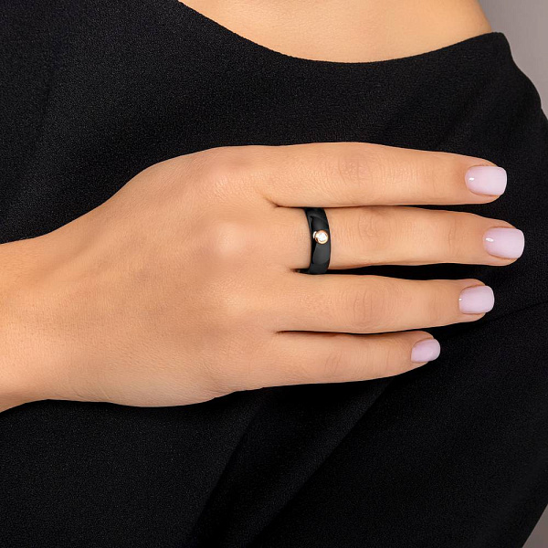 Кольцо из керамики и красного золота с бриллиантом (арт. К011228005кч) – изображение 2