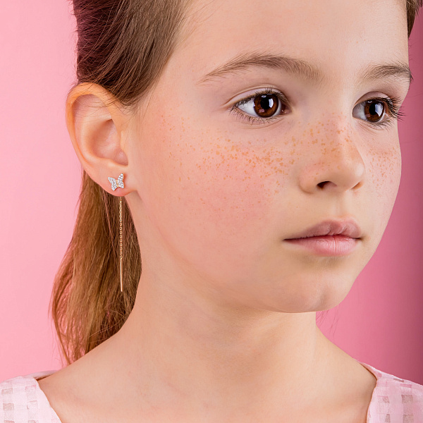 Золотые сережки-протяжки Бабочки с фианитами (арт. 110040) – изображение 2