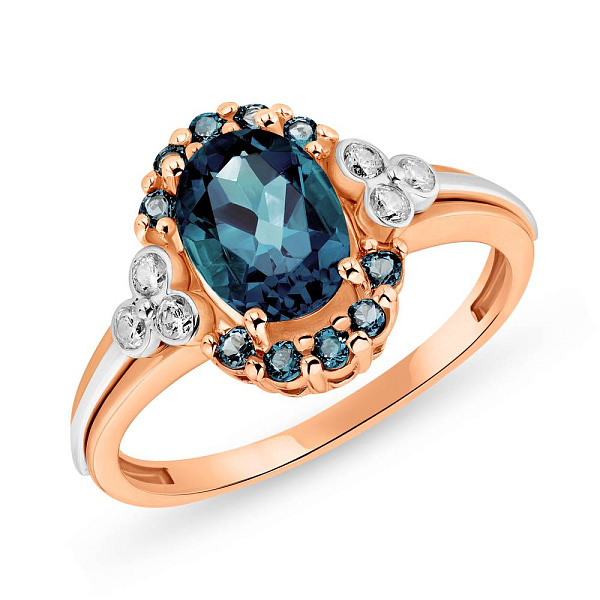 Золотое кольцо с топазом лондон и фианитами (арт. 140675Пл) – изображение 1