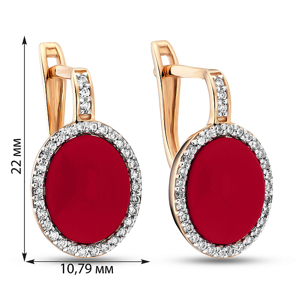 Золотые серьги с кораллами и фианитами (арт. 110427ПкоГ) – изображение 2