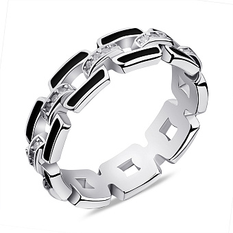 Серебряное кольцо Звенья с черной эмалью и фианитами (арт. 7501/6501еч)