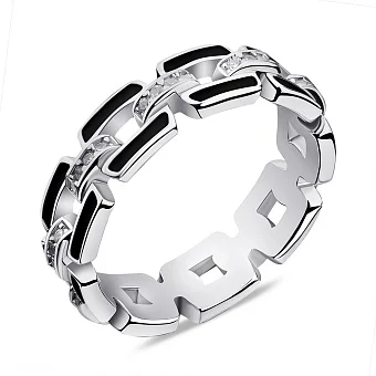 Срібна каблучка Ланки з чорною емаллю та фіанітами (арт. 7501/6501еч)