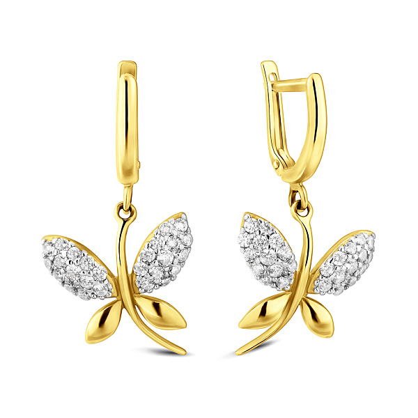 Сережки-подвески из золота Стрекоза с фианитами (арт. 110158ж) – изображение 1