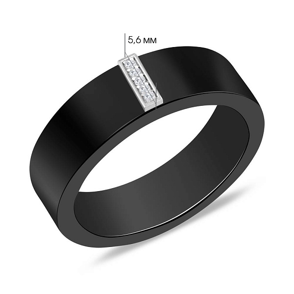 Кольцо из керамики и белого золота с дорожкой из бриллиантов (арт. К011766бч) – изображение 4