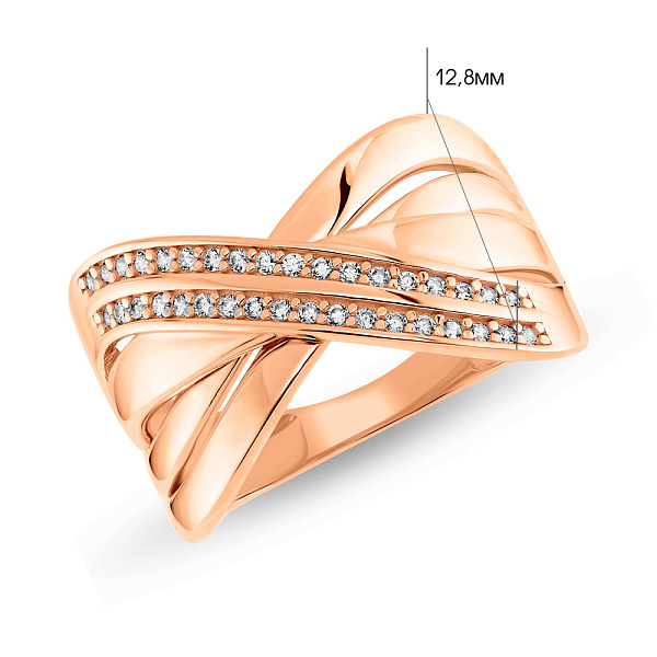 Золотое широкое кольцо с фианитами (арт. 155464) – изображение 2