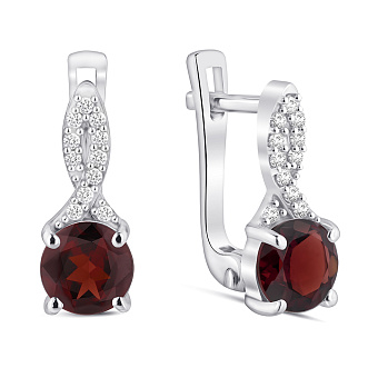 Срібні сережки з гранатом і фіанітами (арт. 7502/1958001Г)