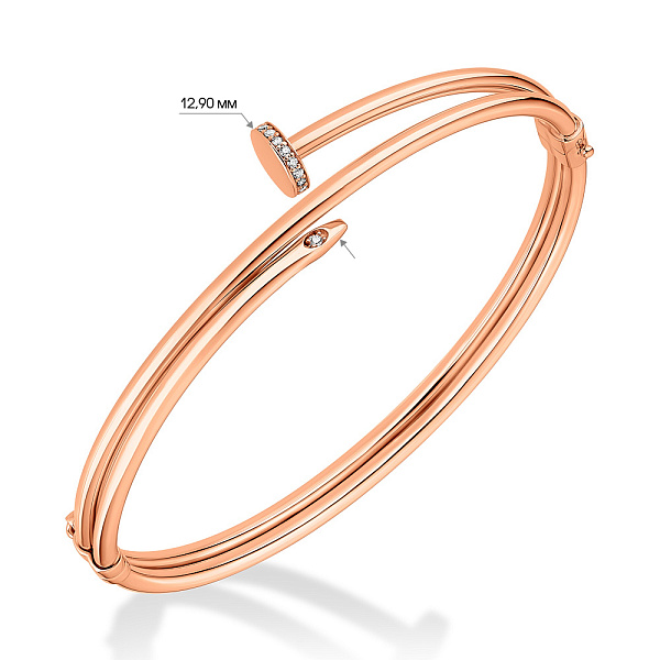 Жесткий браслет "Гвоздь" из золота с фианитами (арт. 325374) – изображение 2