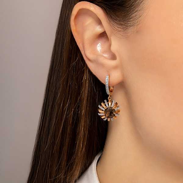 Золоті сережки з кварцом та фіанітами (арт. 103325кд) – зображення 2