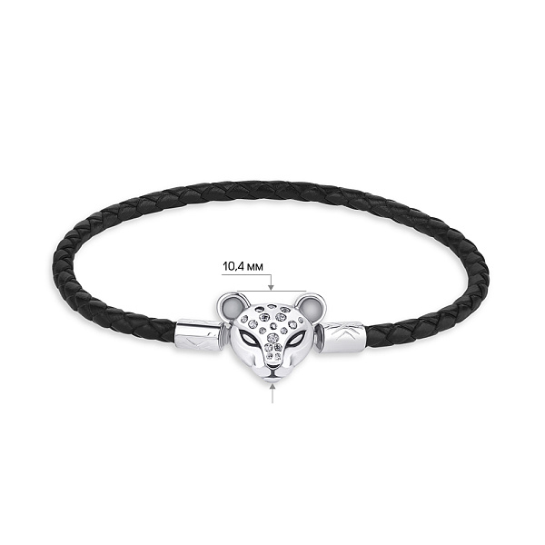 Браслет из кожи и серебра "Пантера" (арт. 7609/3936еч) – изображение 2