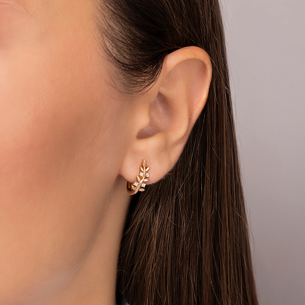 Золоті сережки-кільця Гілочки з фіанітами (арт. 1091531) – зображення 2