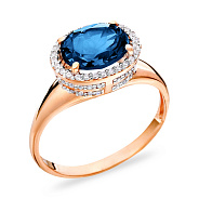 Золота каблучка з топазом лондон і фіанітами (арт. 140470Пл)