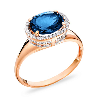 Фото Золота каблучка з топазом лондон і фіанітами (арт. 140470Пл)