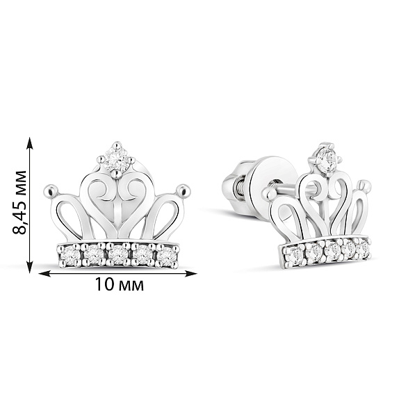 Сережки-пусети Корона з білого золота з фіанітами (арт. 110589б) – зображення 4