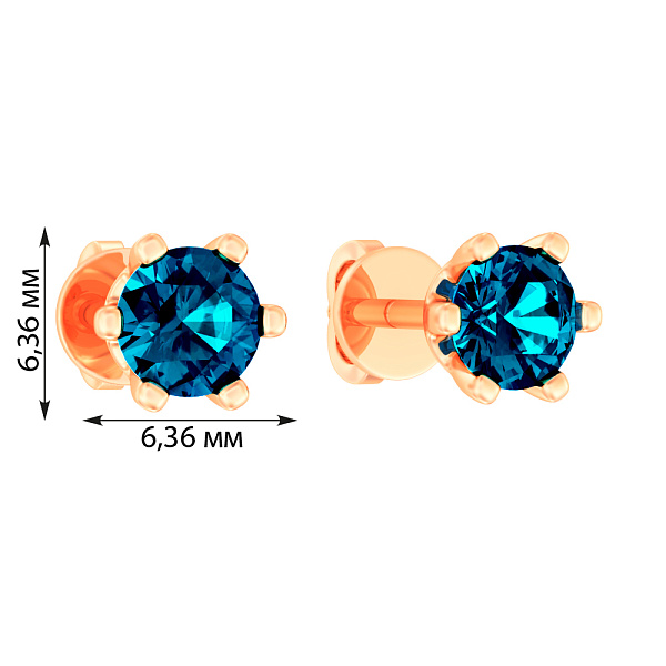 Пусети з червоного золота з топазом лондон (арт. 110814Пл) – зображення 2