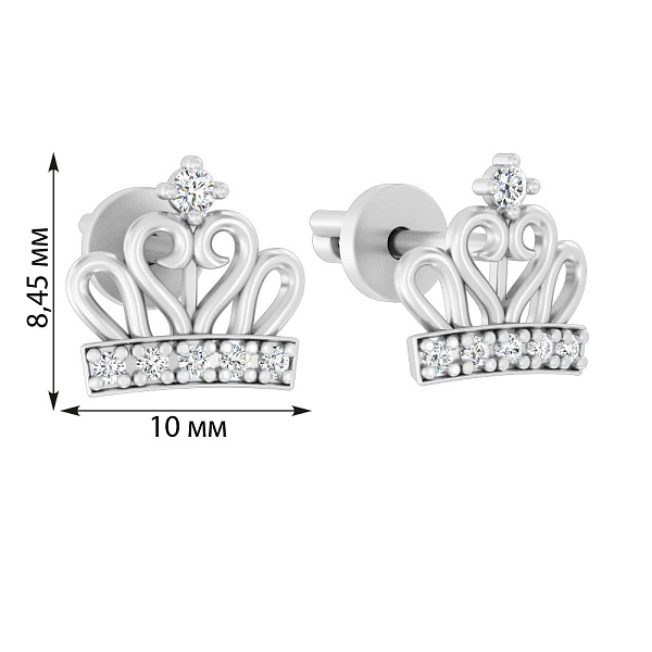 Серьги-пусеты Корона из белого золота с фианитами (арт. 110589б) – изображение 2