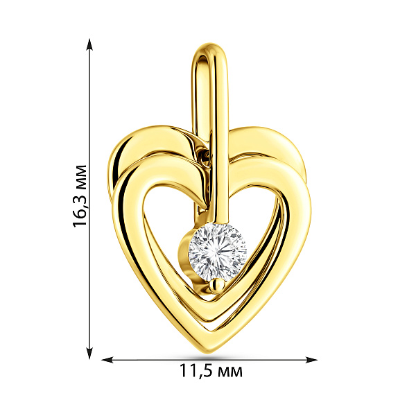 Підвіска з жовтого золота Два серця з фіанітом (арт. 440353ж) – зображення 2